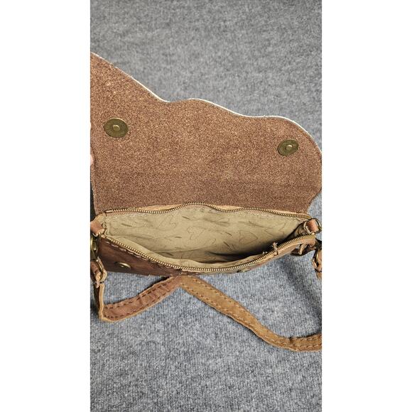 Handmade Genuine Leather Cowhide Crossbody Bag Turquoise Tooled Boho Western - Picture 3 of 4